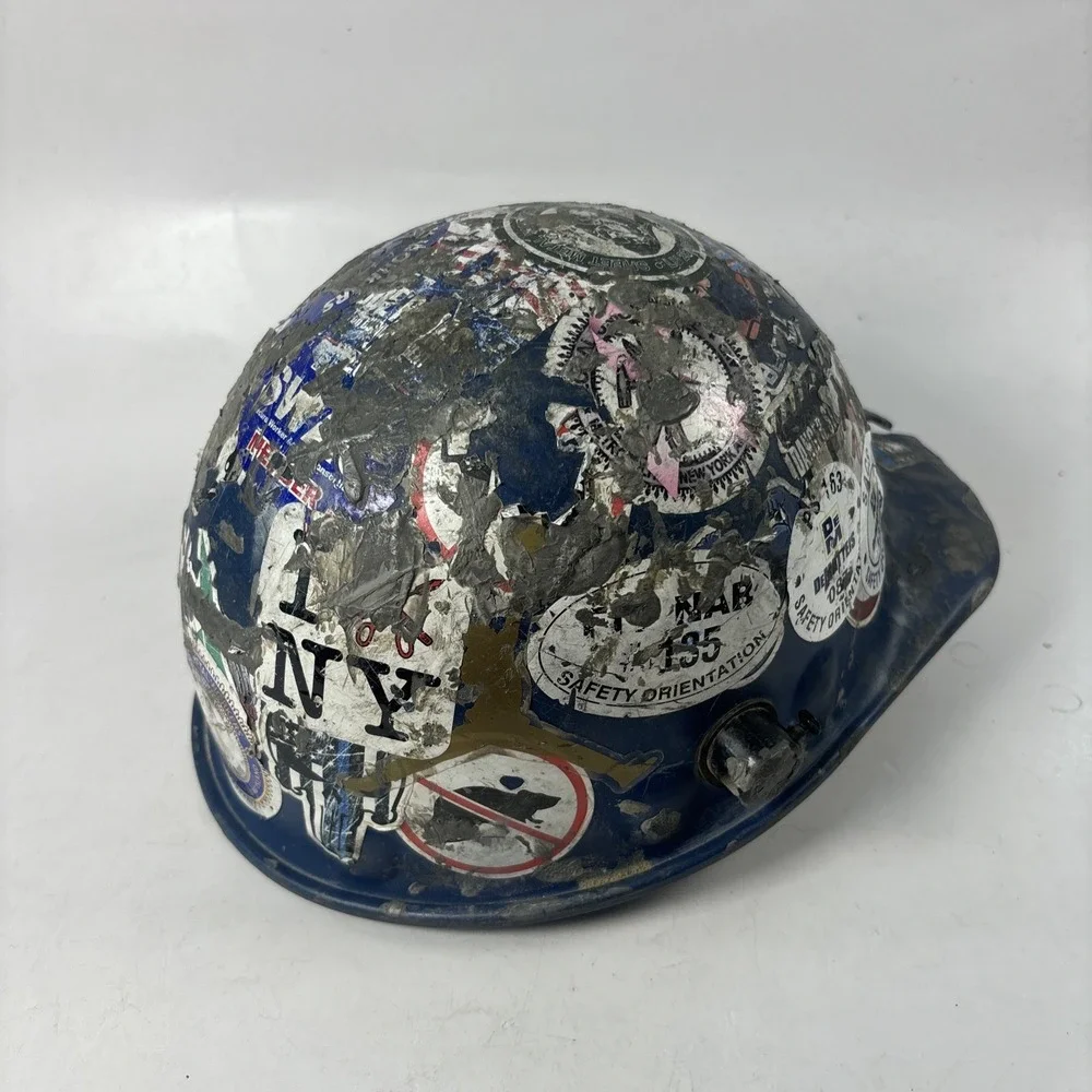 Authentic NYC Union Hard Hat | Local 28 Tin Knocker Stickers | Industrial Decor